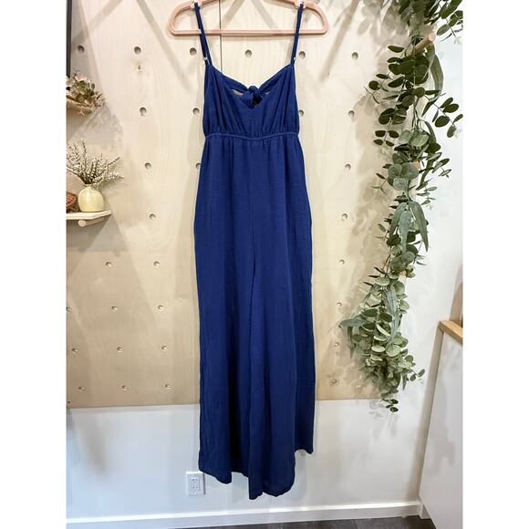 MODCLOTH Blossom Bliss Jumpsuit NEW Size S Navy Blue Gauzy Cotton Tie Back - Picture 12 of 12